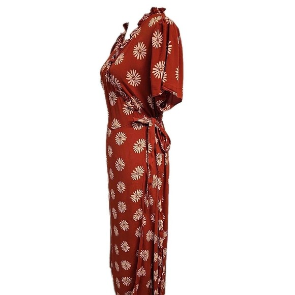 Madewell Ruffle-Edge Wrap Midi Dress Floral Daisy Daydream Orange Clay Size XL - Picture 4 of 10